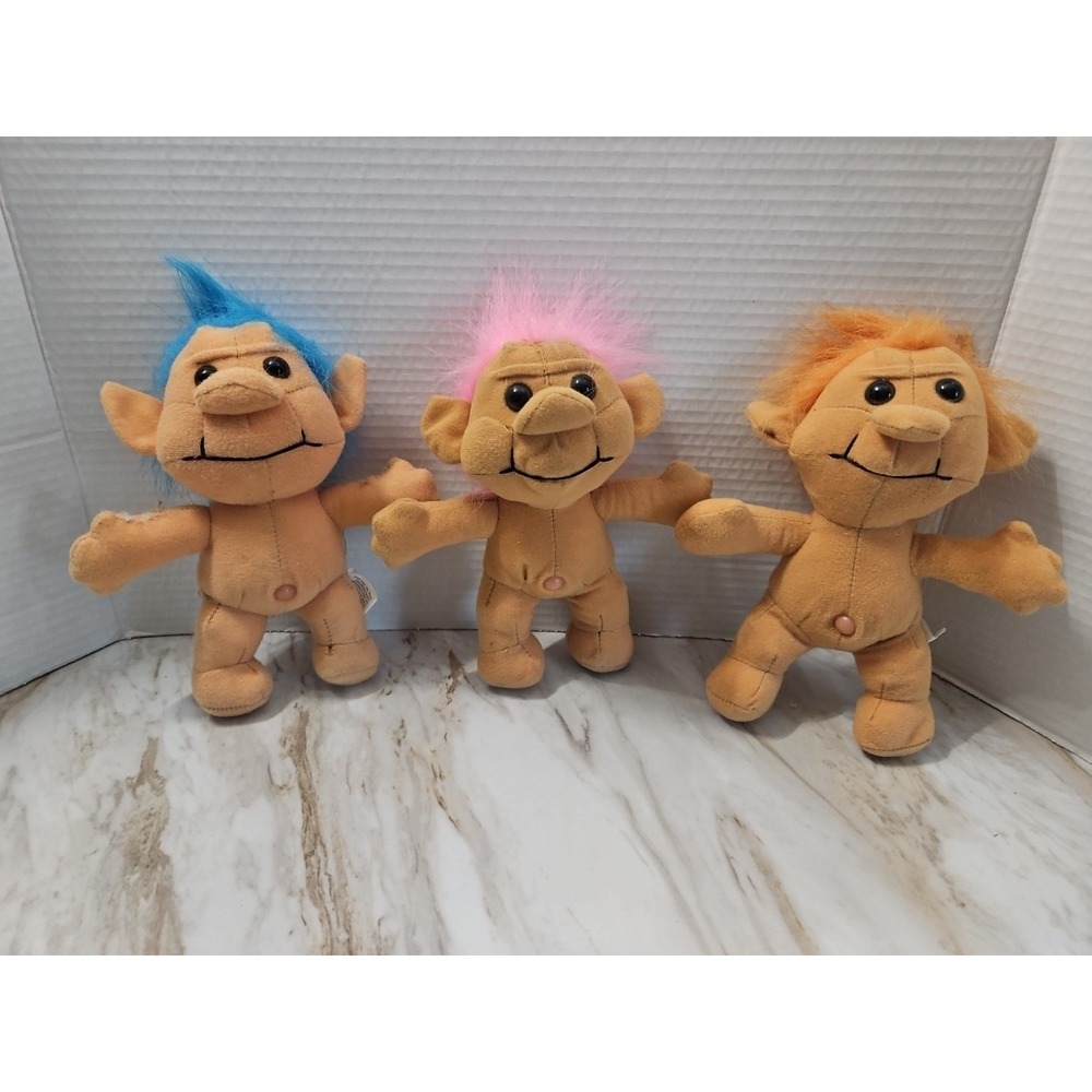 Troll-Kins Plush Doll Lot Of 3 Hair Soft Plush Belly Button 8" 1991 Acme